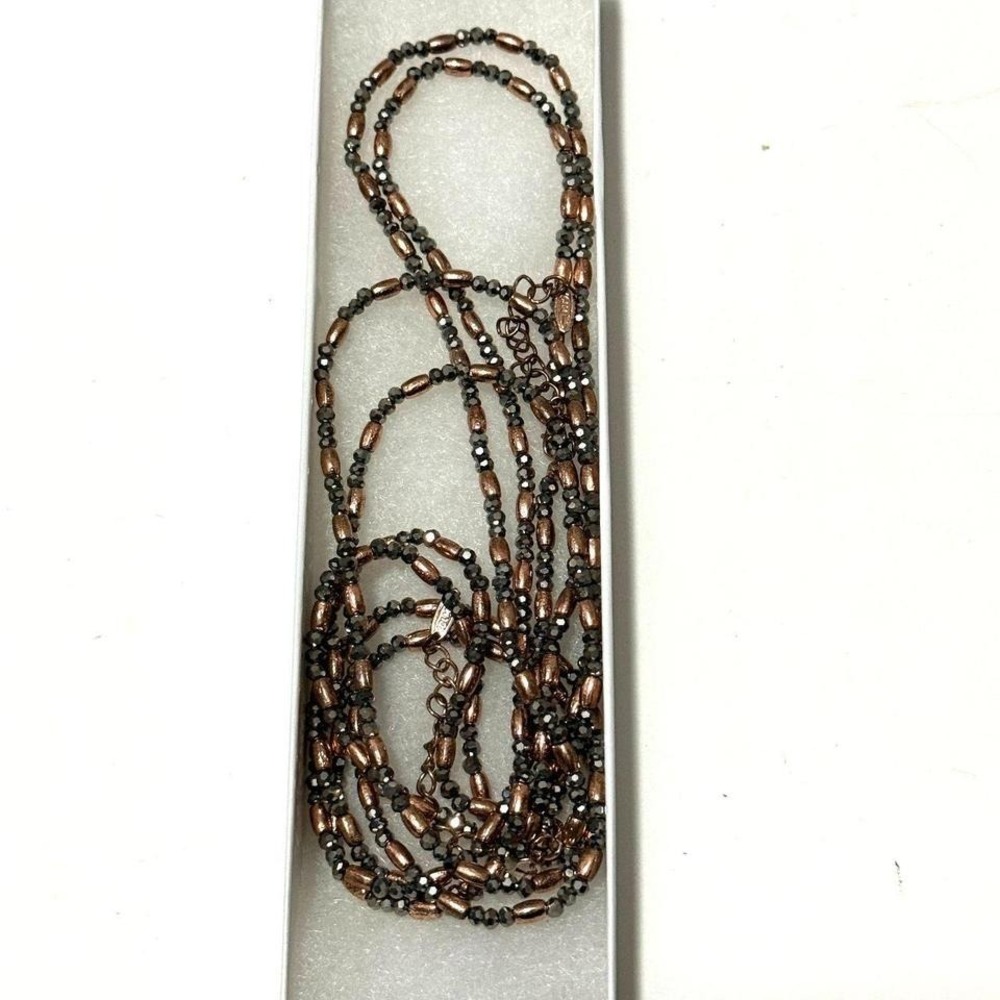 Set of two YCLM brand chrome silver and bronze‎ long necklaces